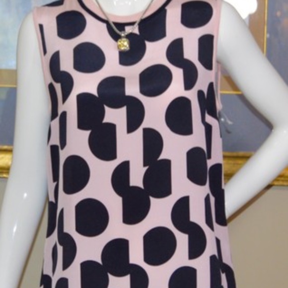 🆕🏷️  Rebecca  Blush/Caviar Polka Dot Print Stretch Retro Silk Blouse. Size 2-6 - Picture 7 of 12